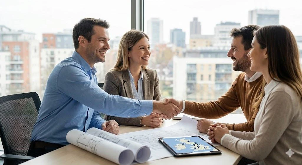 Clients and property professionals meeting around a table